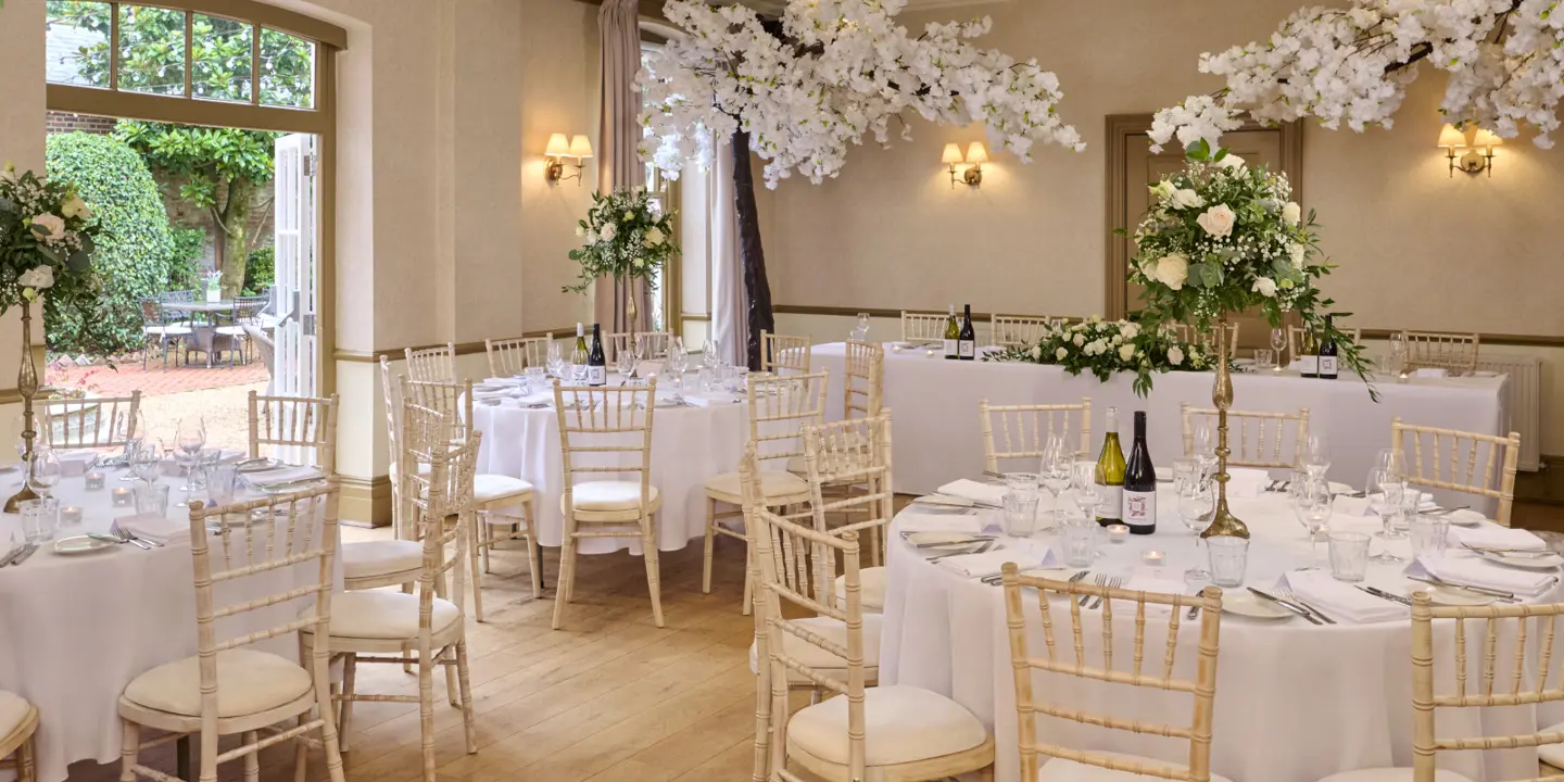 wedding breakfast set up in Lombard room