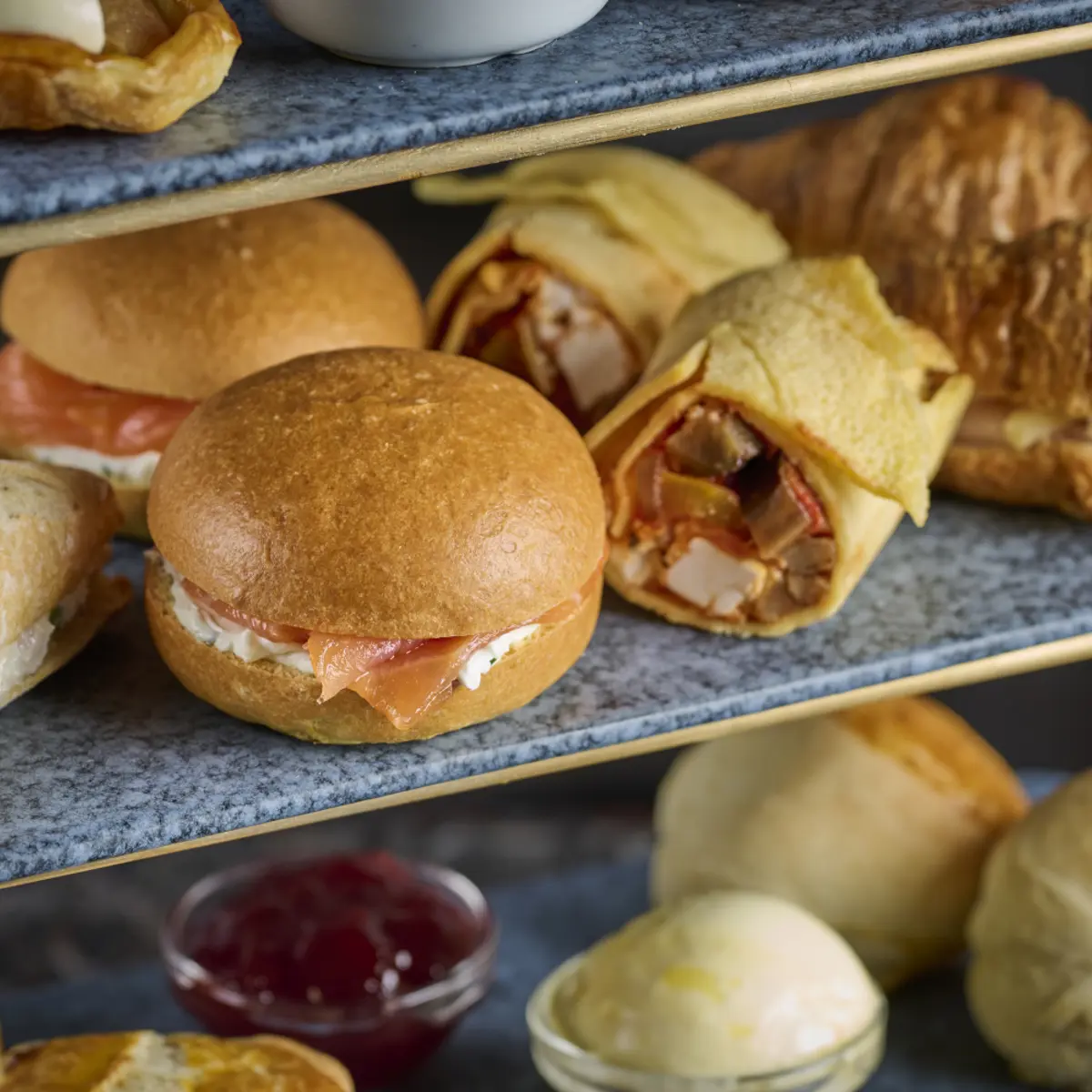 HDV Afternoon Tea with finger sandwiches on a glass plate (6)