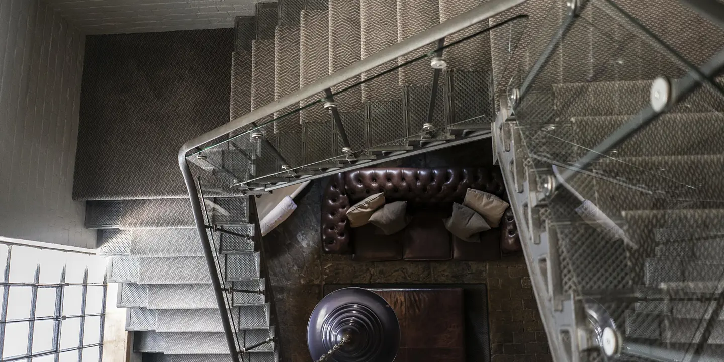 An aerial perspective of a staircase.